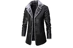Cowboy Coats for Men Leather Jacket 3/4 Length Faux Leather Fur Coat