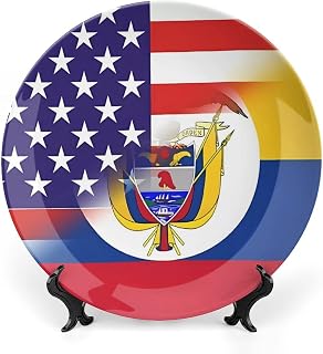 U.S. Colombian Flag Ceramic Decorative Plates for Display Ornaments Dinner Plates with Stand for Kitchen Home Decor