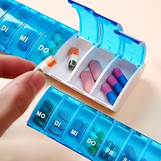 Weekly Pill Organizer 7 Day with Effortless Opening Design Moisture Proof Portable Travel Pill Case for Vitamins Supplements and Medications (Blue)