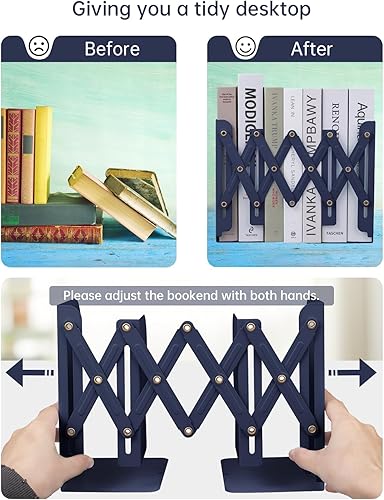 Miniatura 9 de Sujetalibros ajustables, extremos de libros de metal para estantes, libro pesado, organizador de archivos de revistas de escritorio para el hogar,