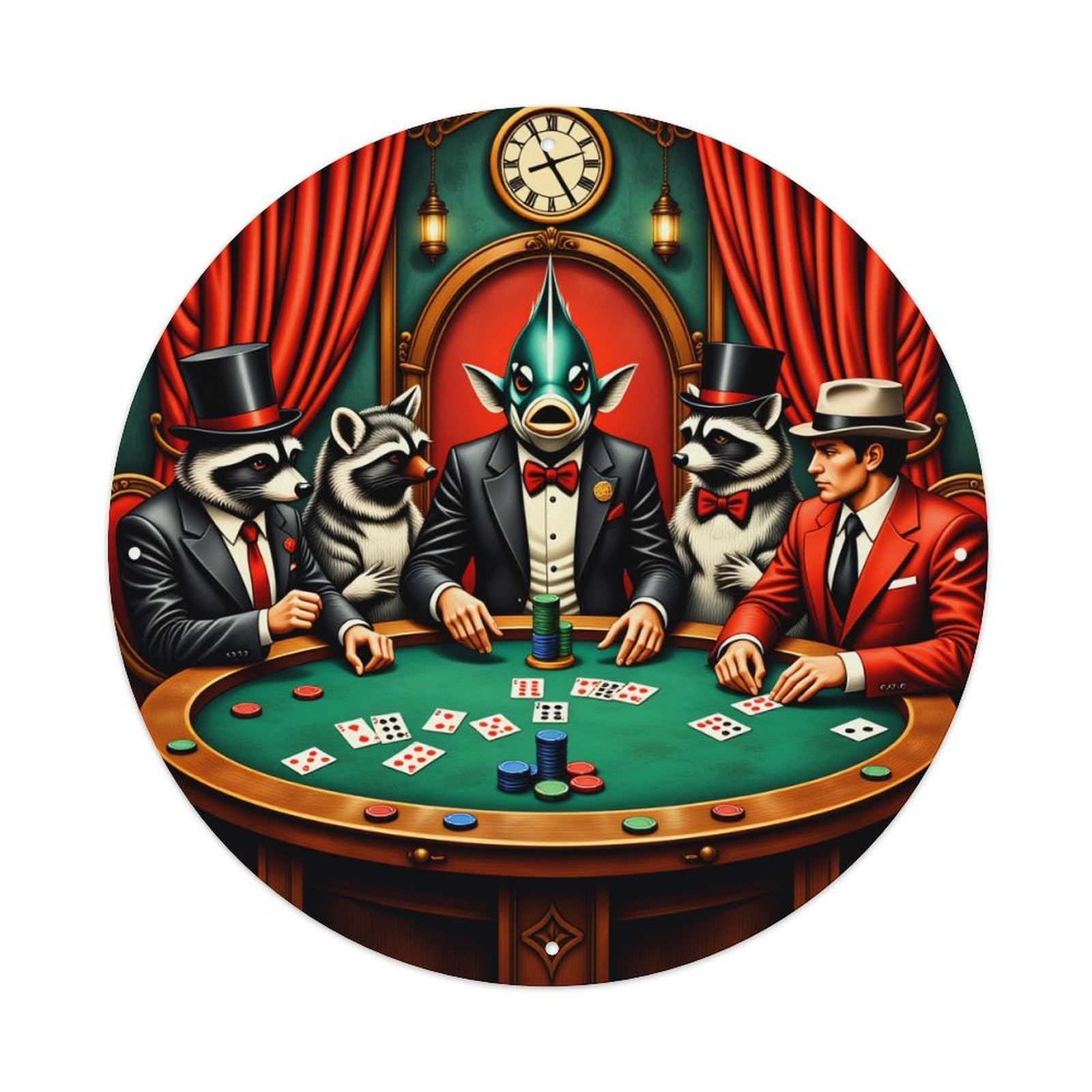 Animal Poker Game Scene Metal Tin Sign Vintage Garden Bedroom Cafe Bar Man Cave Home Wall Decor Metal Poster 8x8 inches