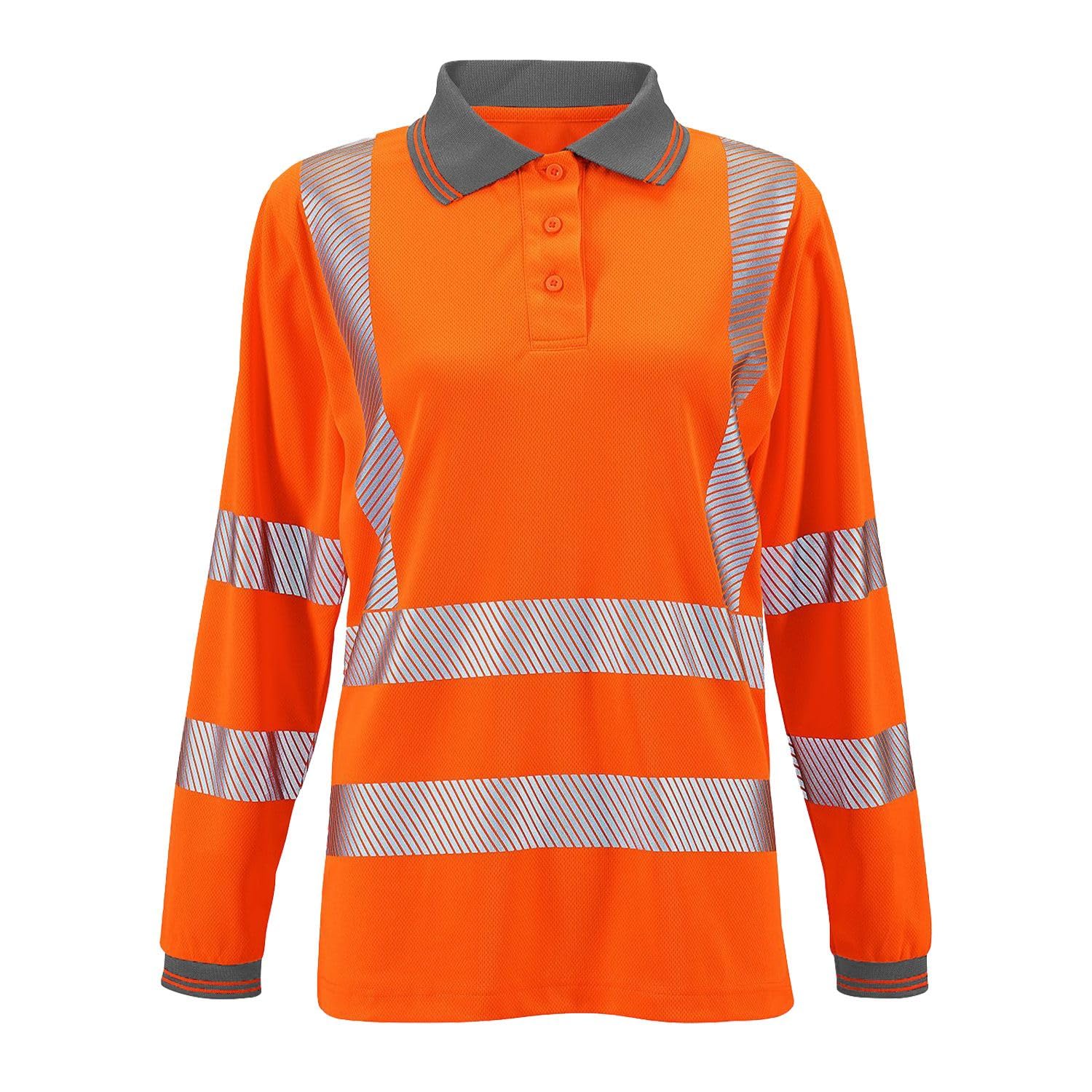 Expert Workwear Women's Orange - Long Sleeve Hi Vis Polo Shirt Reflective High Visibility Viz Workwear | Short & Long Sleeve (14, )