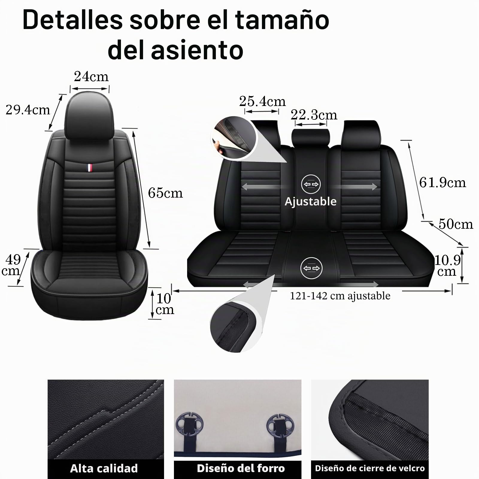 Fundas para Asientos de Coche Para Mercedes-Benz Clase B, Clase C, Clase E, GLB, GLC, GLE, Juego Universal de 5 Piezas de Cuero Sintético – Transpirable, Hidrorrepelente y Resistente al