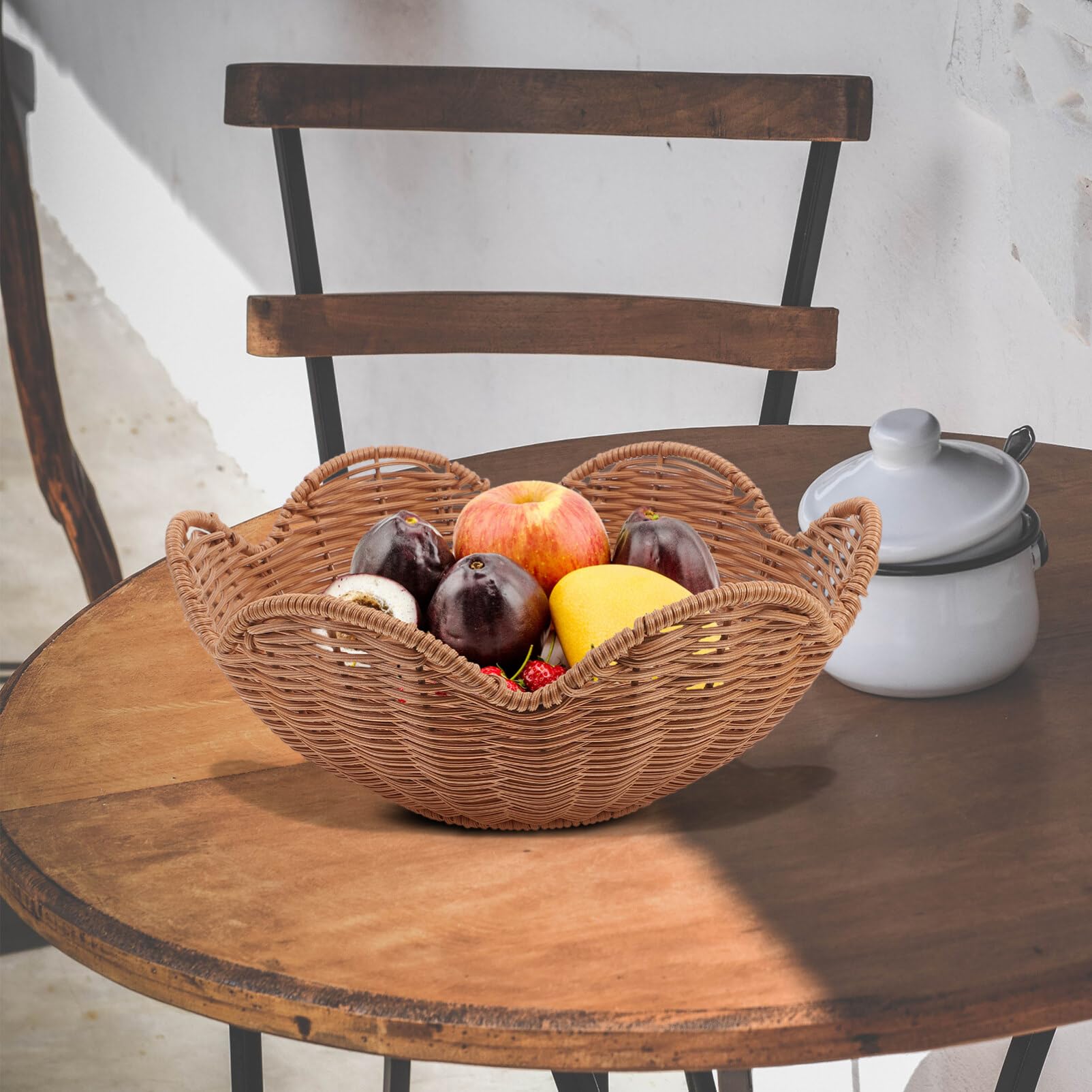 Luxshiny Imitation Rattan Fruit Basket Bowl Woven Bread Basket Centerpiece Storage Serving Basket for Fruit Vegetable Veggie Snack Table Centerpiece