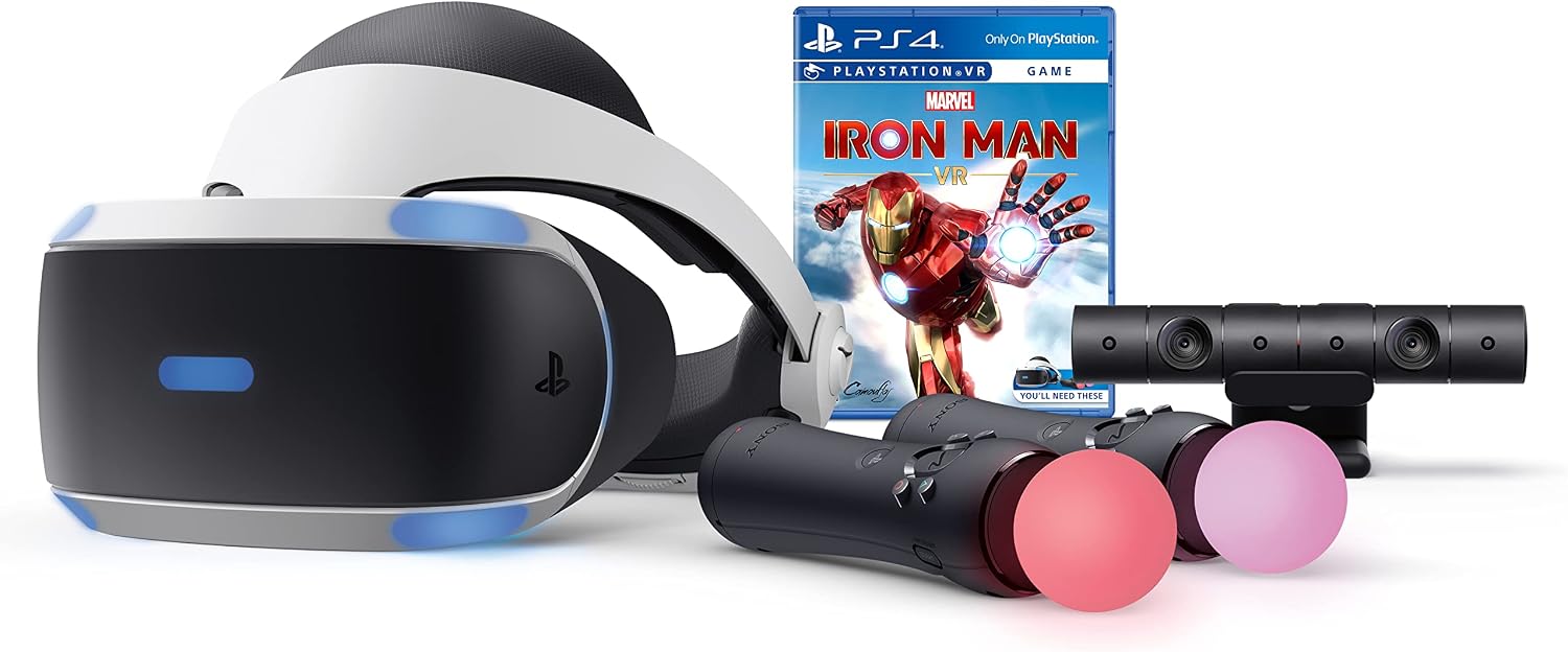 Playstation VR Marvel's Iron Man Bundle, White: Playstation VR Headset, Camera, 2 Move Motion Controllers, VR Digital Code for PS4 PS5
