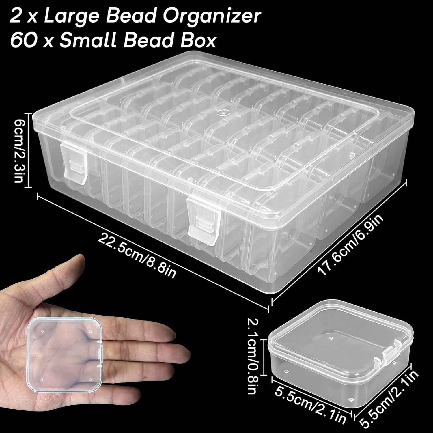Guyuyii 62 Pcs Portable Bead Organizer - Clear Boxes with Hinged Lids, Perfect for Crafts and Jewelry