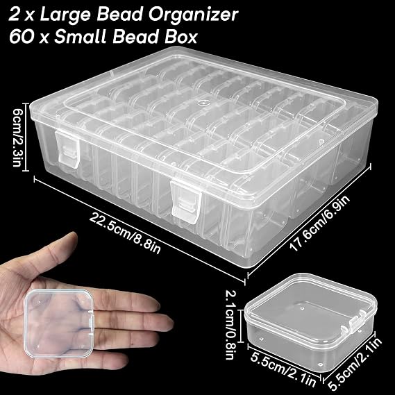 Guyuyii 62 Clear Plastic Bead Storage Containers with Hinged Lids & Labels