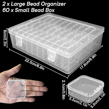 Guyuyii 62 Clear Plastic Bead Storage Containers with Hinged Lids & Labels