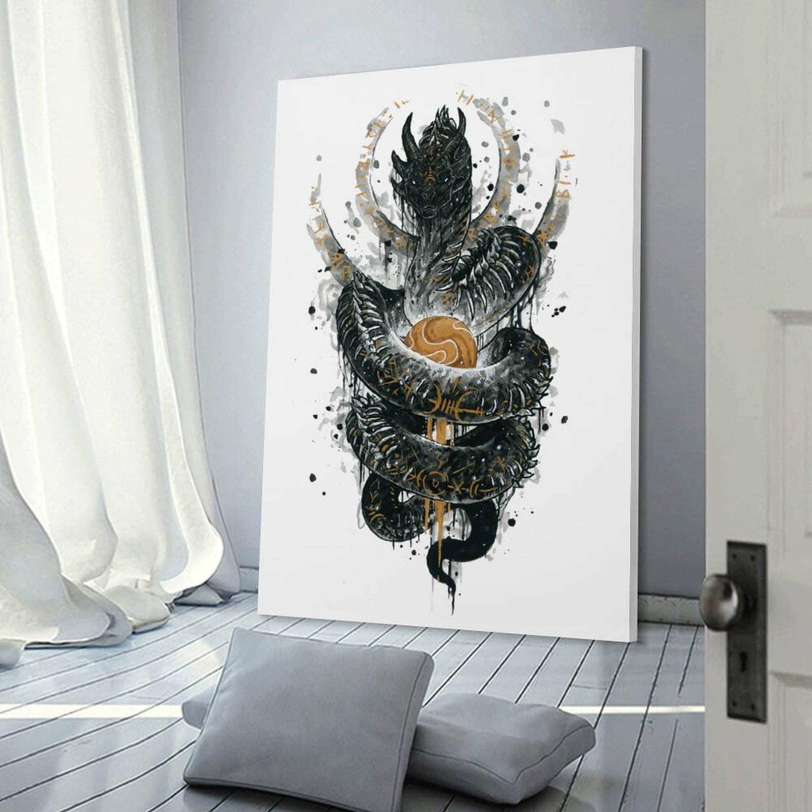 Junmoney Jormungandr Wall Art Print, 20x30inch(50x75cm), for Wall Displays, Bedrooms Or Room Updates, A Versatile Canvas Print for Layering