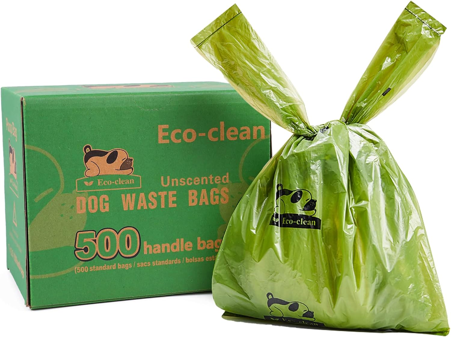 ECOCLEAN Poop Bags, 500 Count Dog Poop Bags with Handle, Unscented Dog Waste Bags