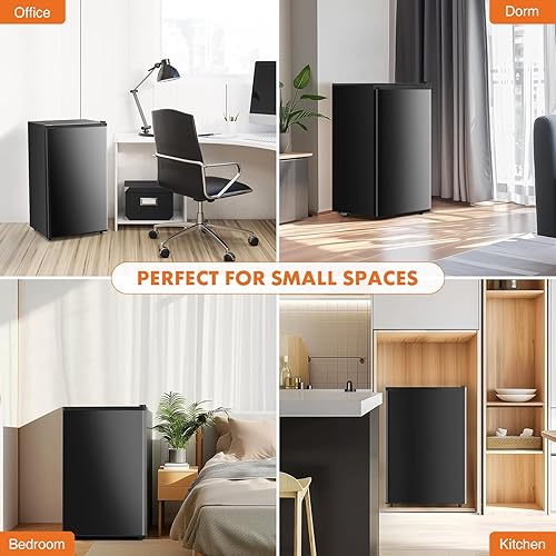 Miniatura 7 de Sweetcrispy Mini refrigerador de 3.2 pies cúbicos con congelador, refrigerador pequeño, termostato ajustable de una sola puerta, ahorro de energía,