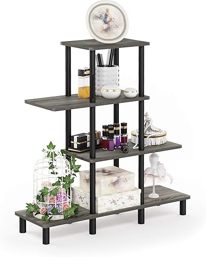 Miniatura 5 de Furinno Turn-N-Tube - Estante de exhibición de 4 niveles, roble francés grisnegro