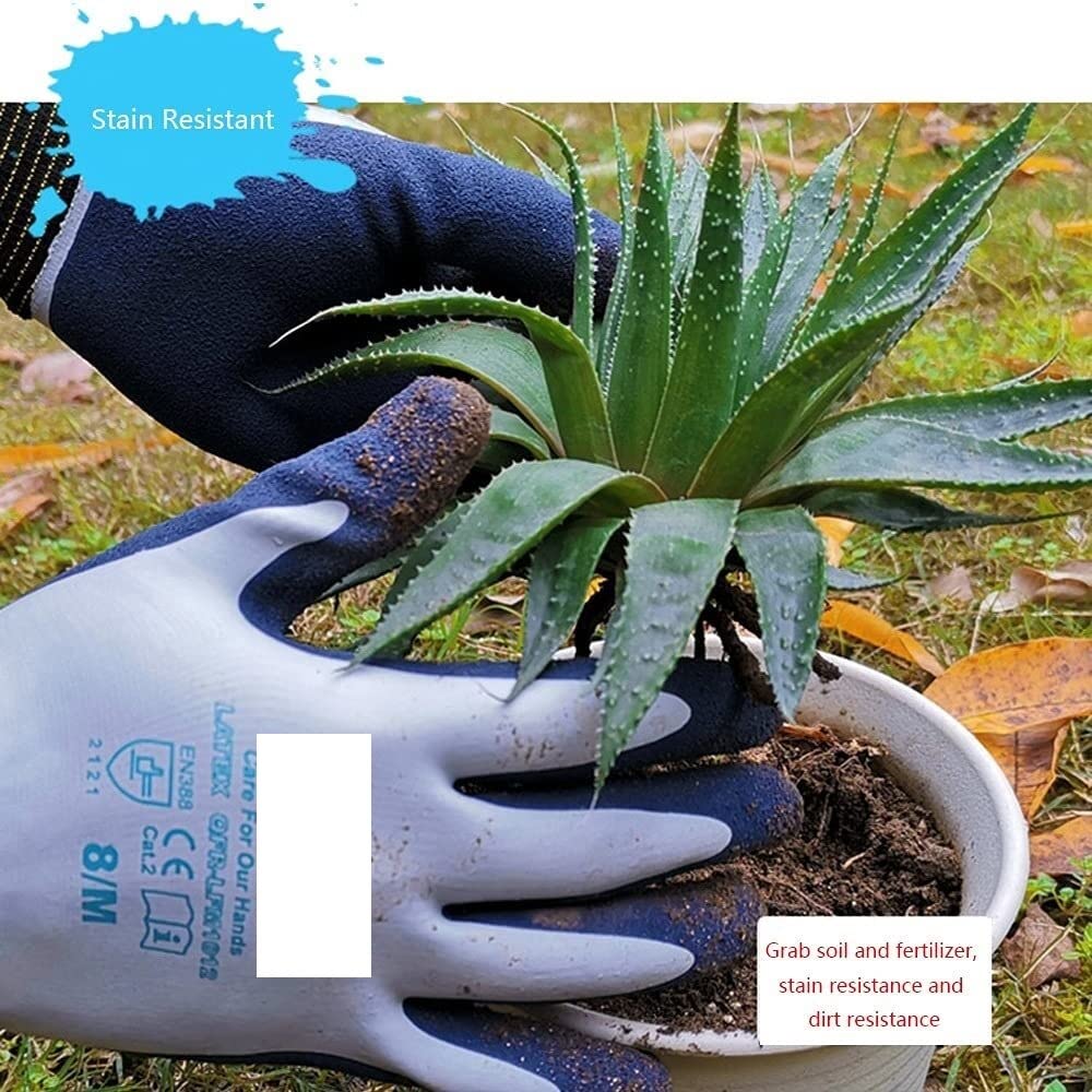 Guanti da giardinaggio, guanti da lavoro, 3 paia di guanti da giardinaggio, guanti da lavoro con presa sicura, protezione di livello 5 ad alte prestazioni, guanti impermeabili in lattice a doppio stra