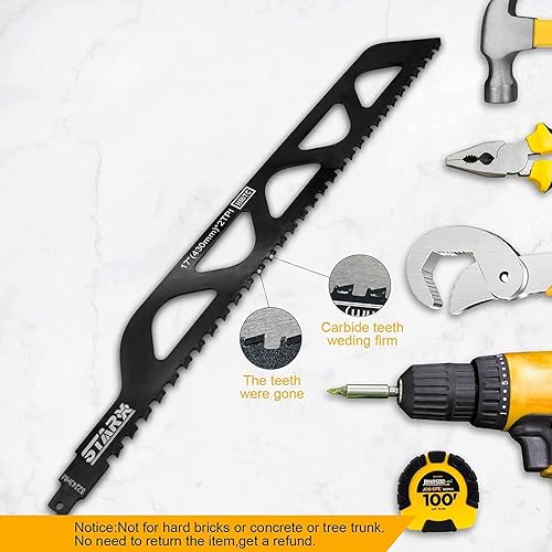 Miniatura 5 de Starx - Hoja de sierra recíproca de mampostería de 17 pulgadas, hojas de sierra de carburo de tungsteno de demolición de 2 TPI para cortar ladrillo