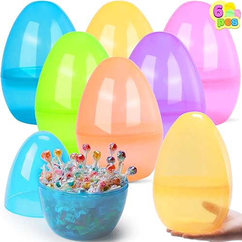 JOYIN Huevos de Pascua gigantes de 10 pulgadas, 6 huevos gigantes de plástico coloridos vacíos rellenables para relleno de Pascua, regalos de