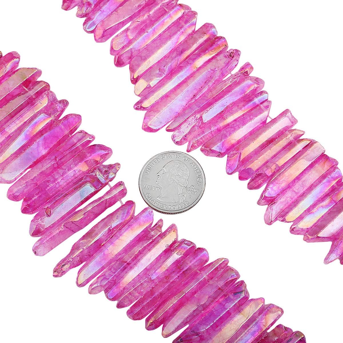 Nupuyai Natural Rock Crystal Quartz Points for Jewelry Making, Titanium Coated Aura Crystal Top Drilled Graduated Spike Stone Beads 15" Full Strand - Image 4