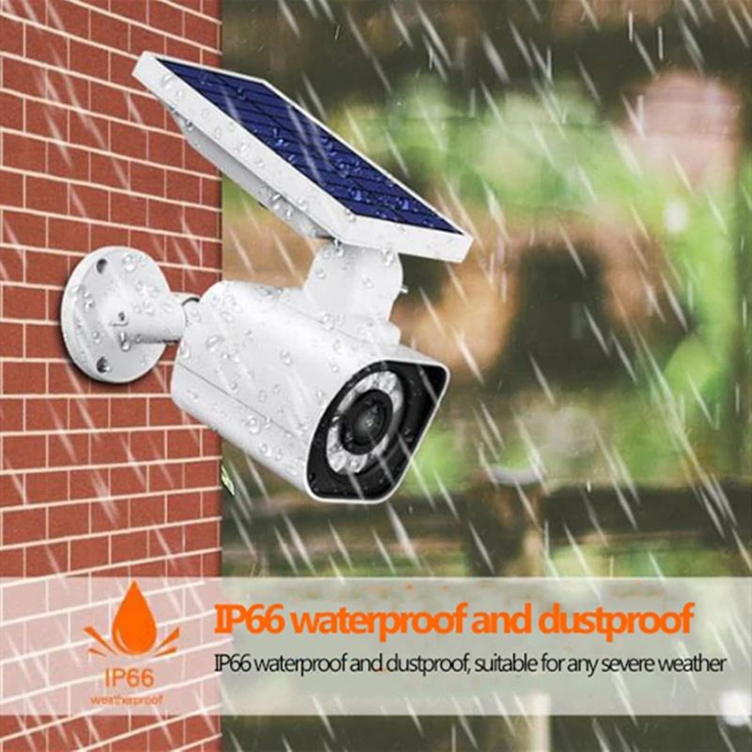 Lumière Solaire Caméra De Sécurité Factice Extérieure CCTV Lumière Solaire à L’extérieur avec Détecteur De Mouvement Applique Murale étanche Survei, White, 800LM-6500K