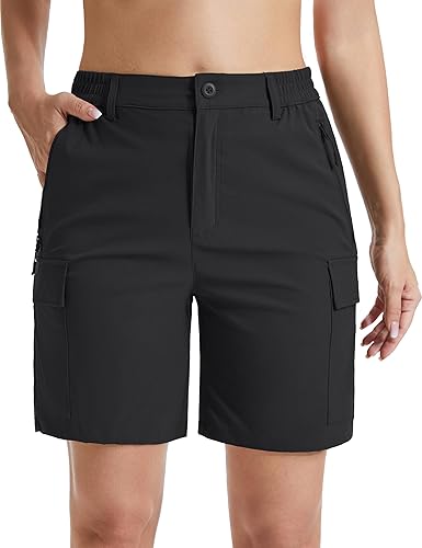 Miniatura 2 de MAGCOMSEN Pantalones cortos de senderismo para mujer pantalones cortos elásticos de golf 5 bolsillos de secado rápido al aire libre verano correr