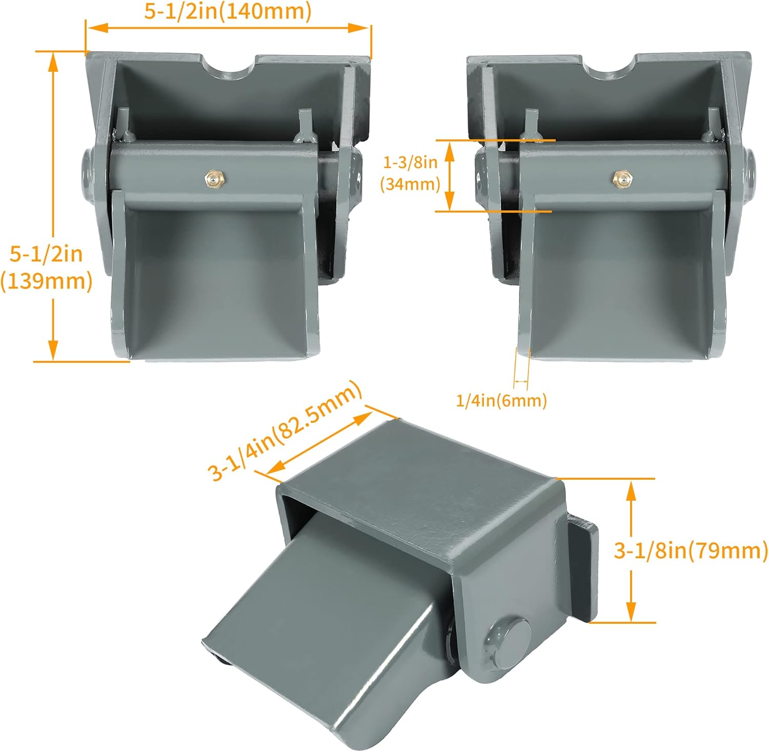 KUAFU 2 Steel Dump Trailer Hinges Compatible with Dump Trailers Dump Trucks Dump Body Gray Powder Coated W/Grease Fitting Heavy Duty