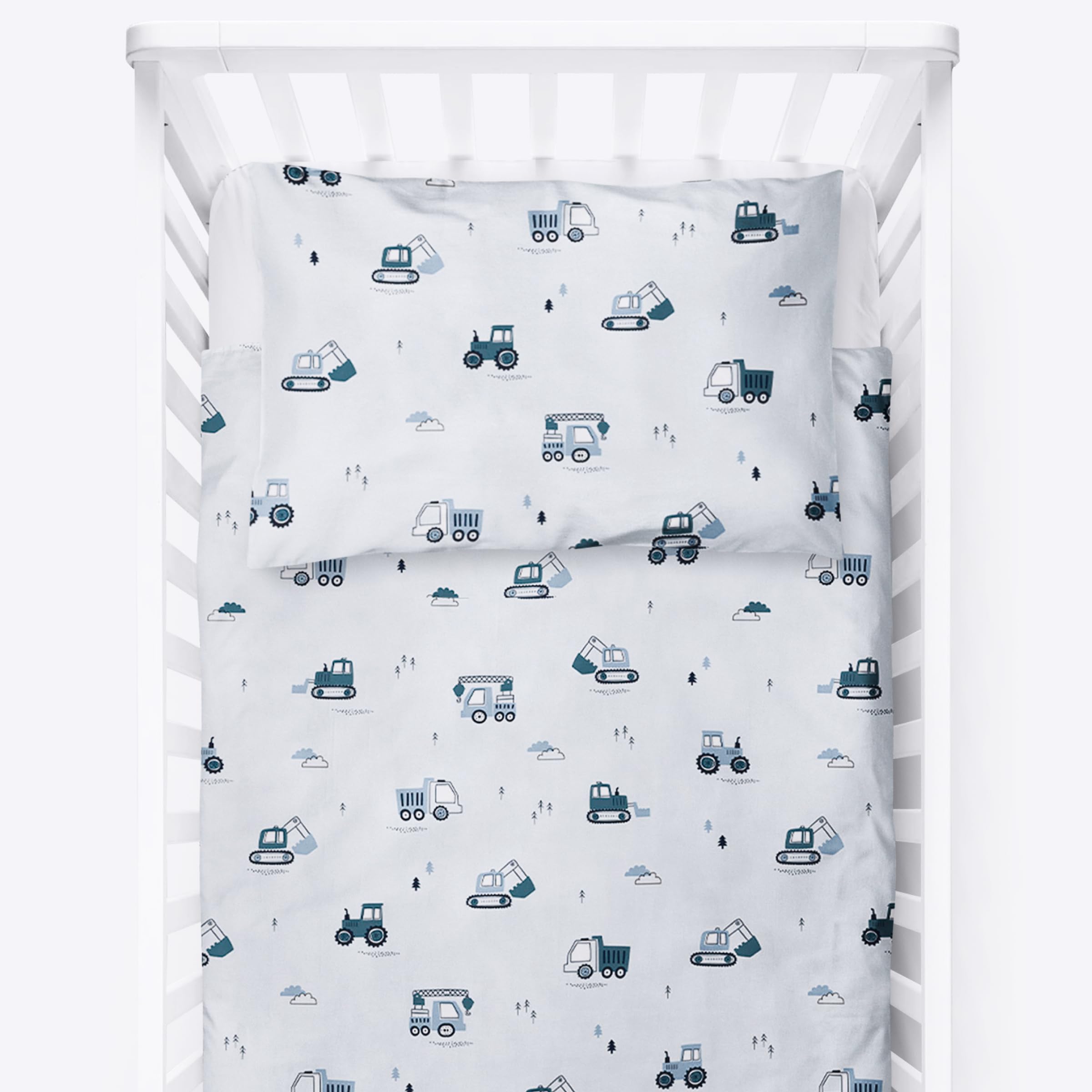 Baby Comfort 44 4 Piece Toddler Kids Cot Bed Set 120X90 Cm Duvet Pillow Duvet Cover Pillowcase 12M+ (Excavators)