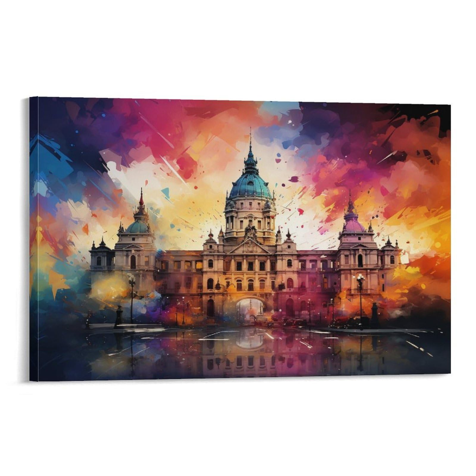 CPLVKWRQJ Bright Magical Colorful Single Piece City Hall Colorful Painting Framed Wall Art - Living Room Gallery Wall Focal Point Ready to Hang Decor 08x12inch(20x30cm)