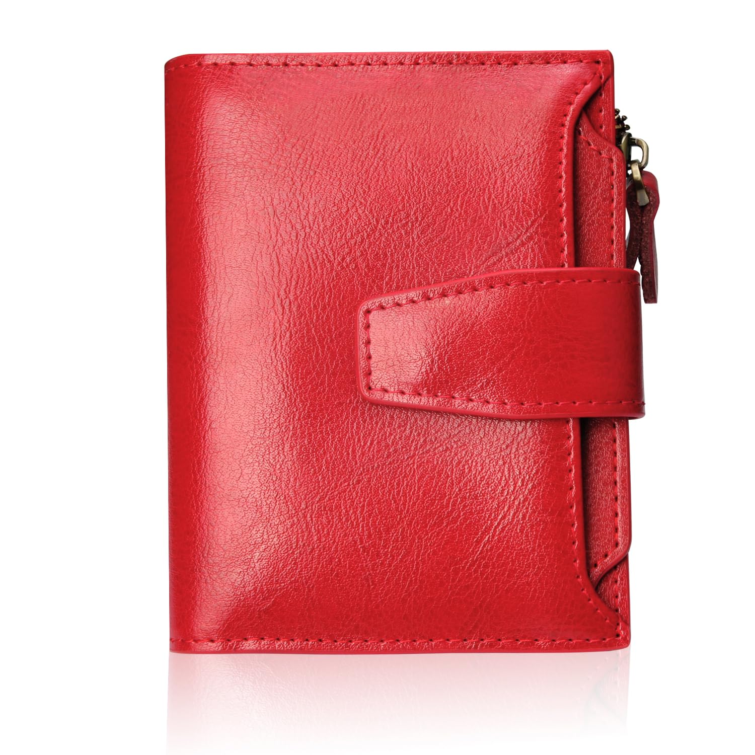 FT FUNTORSmall Wallet for Women Genuine Leather Bifold Compact RFID Blocking Zipper Pocket Ladies Credit Card Slots Purse with ID Window