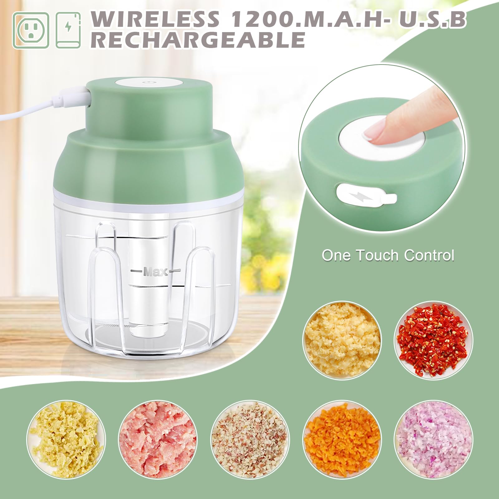 Tritatutto Elettrico Da Usb Ricaricabile Da 250 Ml Mini Robot Da Cucina Senza Fili Per Alimenti Cipolle Aglio Prezzemolo, Verdure E Frutta, Vaniglia