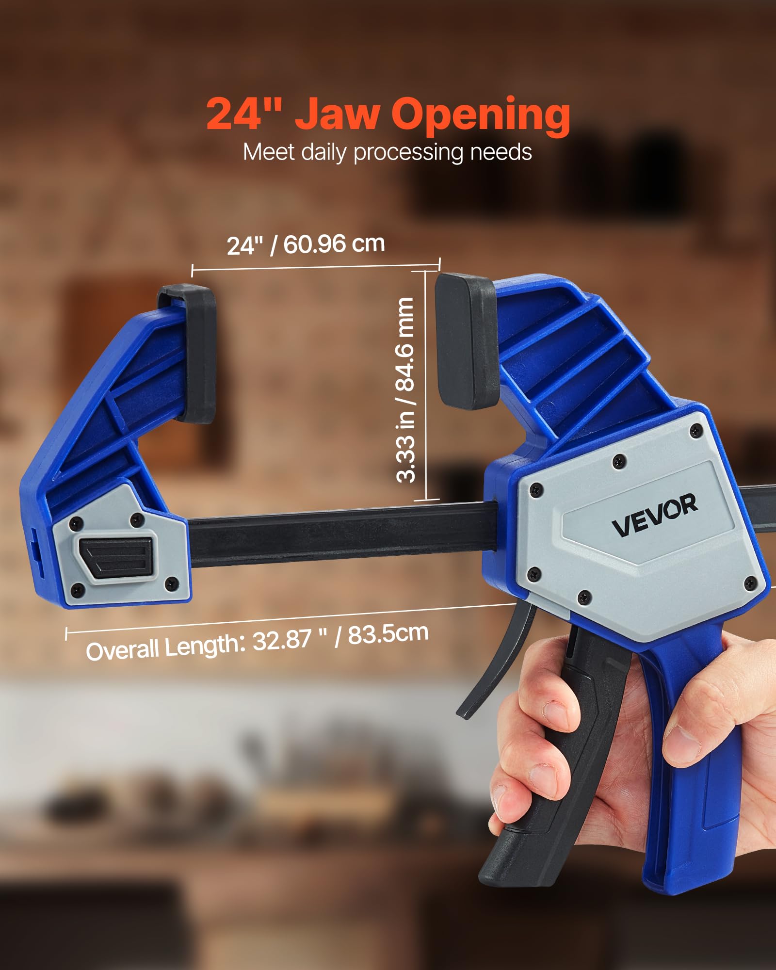 VEVOR Serre-Joints à Libération Rapide 2PCs Ouverture de la Mâchoire 60,96 cm, Pince Écarteur à Une Main Capacité Max. 154 kg, Pince en F en Plastique et Acier au Carbone, pour Menuisier Métallurgie