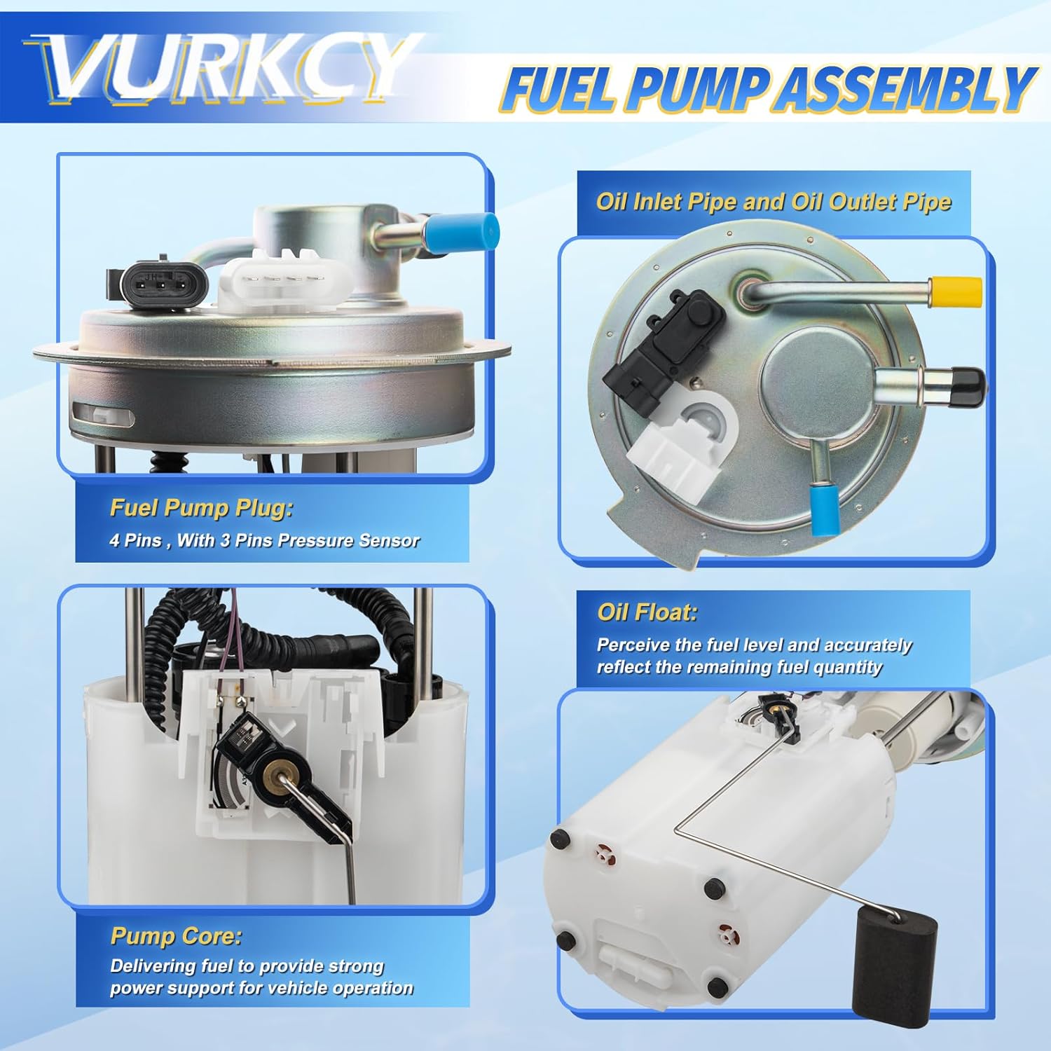Electric Fuel Pump Module Assembly with Pressure Sensor Compatible with 04-07 Chevrolet Silverado & GMC Sierra 1500 2500 3500/2500 HD, V6 4.3L/ V8 4.8L 5.3L 6.0L 8.1L, Replace E3831M FG0383