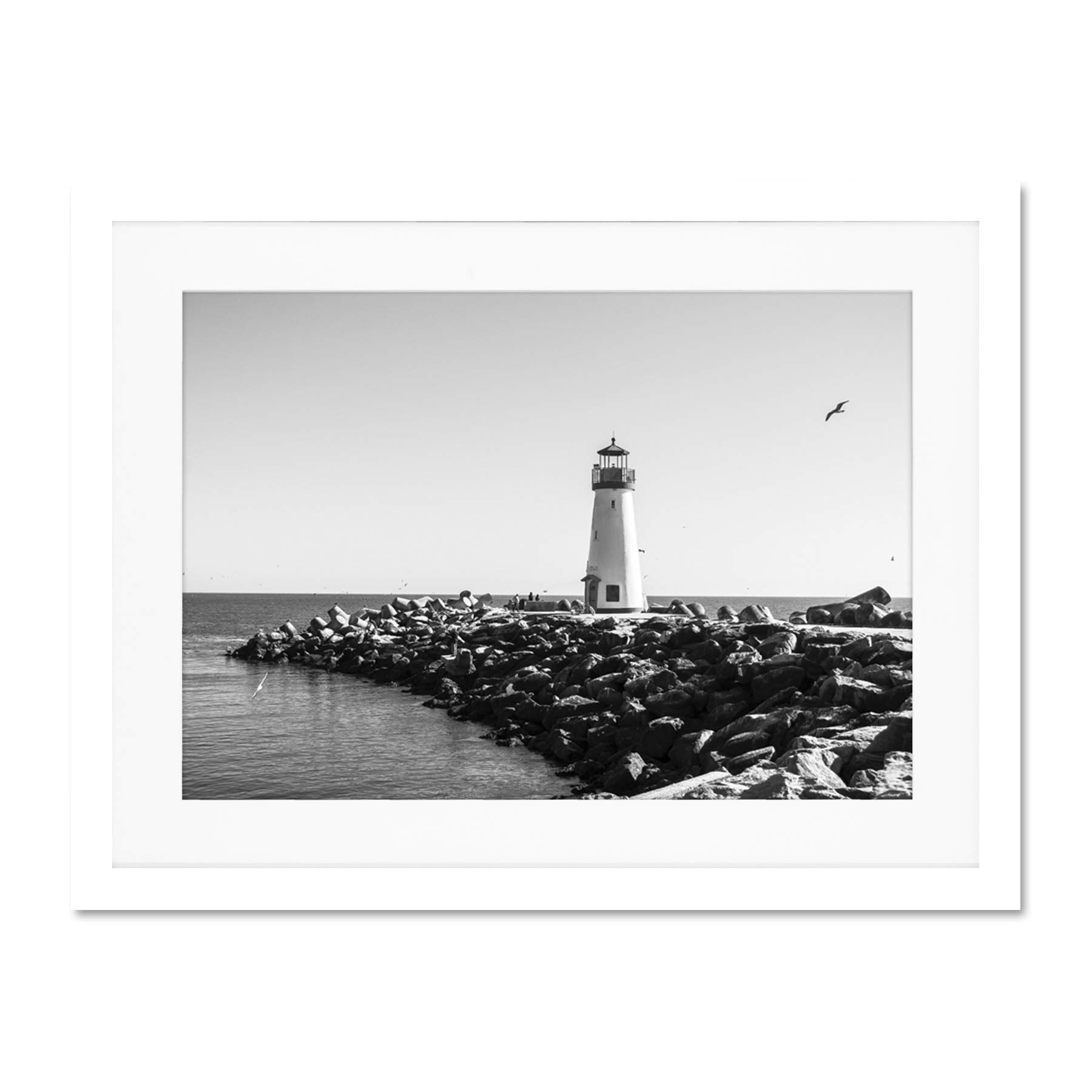 Lighthouse Rocks Ocean BW Living Room Home Large Art Print Poster Wall Decor 18x24 inch Supplied Ready To Hang With Included Mount Brackets