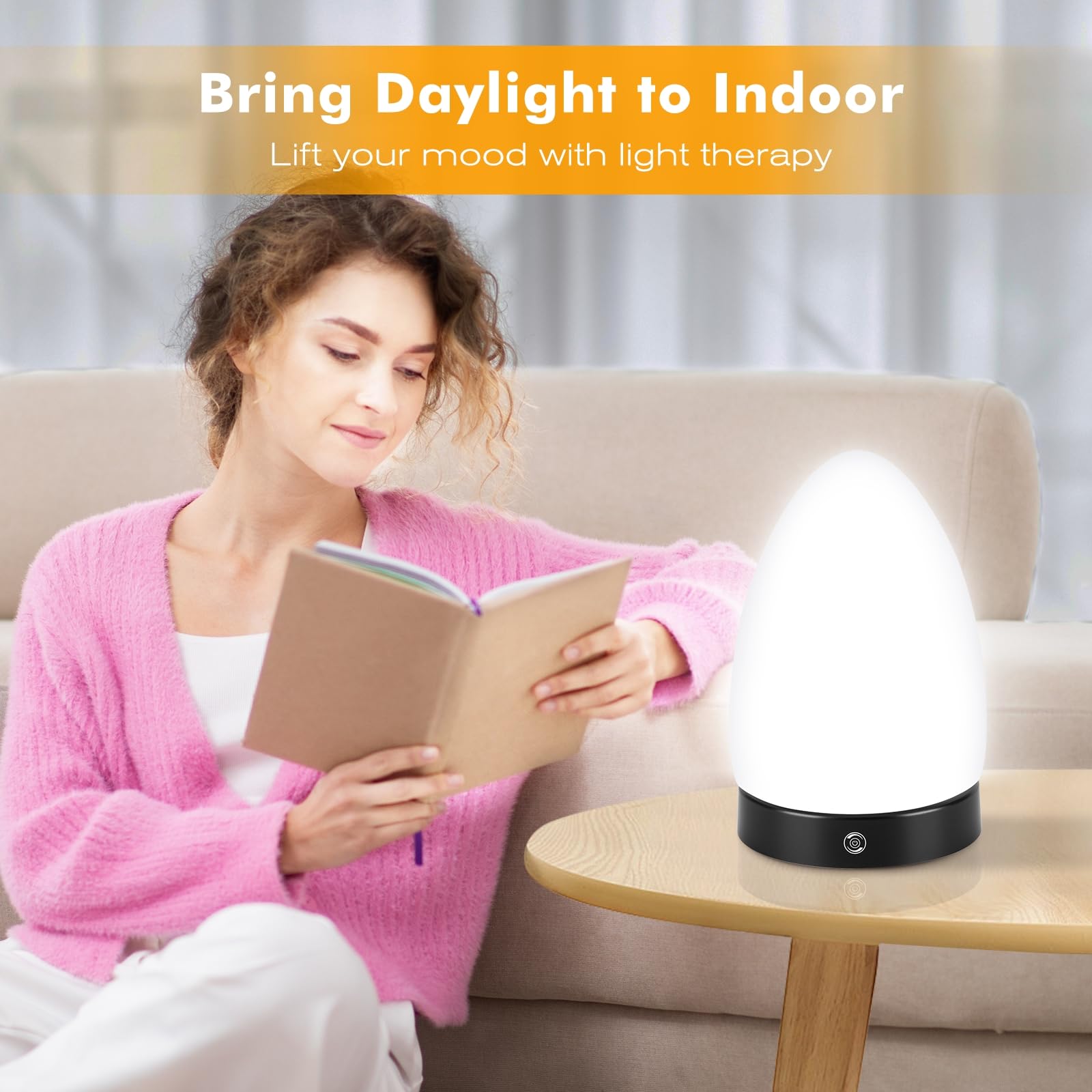 Tageslichtlampe 10000 Lux - Dimmbare LED Lichttherapielampe mit 3 Farben, 4 Helligkeitsstufen und Timer - Ideal für Schlafzimmer, Wohnzimmer und Büro