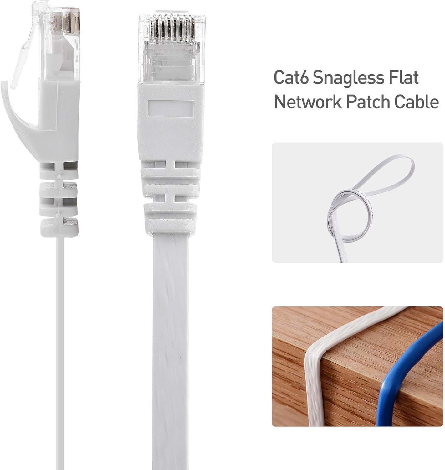 Cable Matters Snagless Long Cat6 Ethernet Cable (Cat6 Cable, Cat 6 Cable) in Blue 100 ft & Cat6 Snagless Long Flat Ethernet Cable 50 ft in White