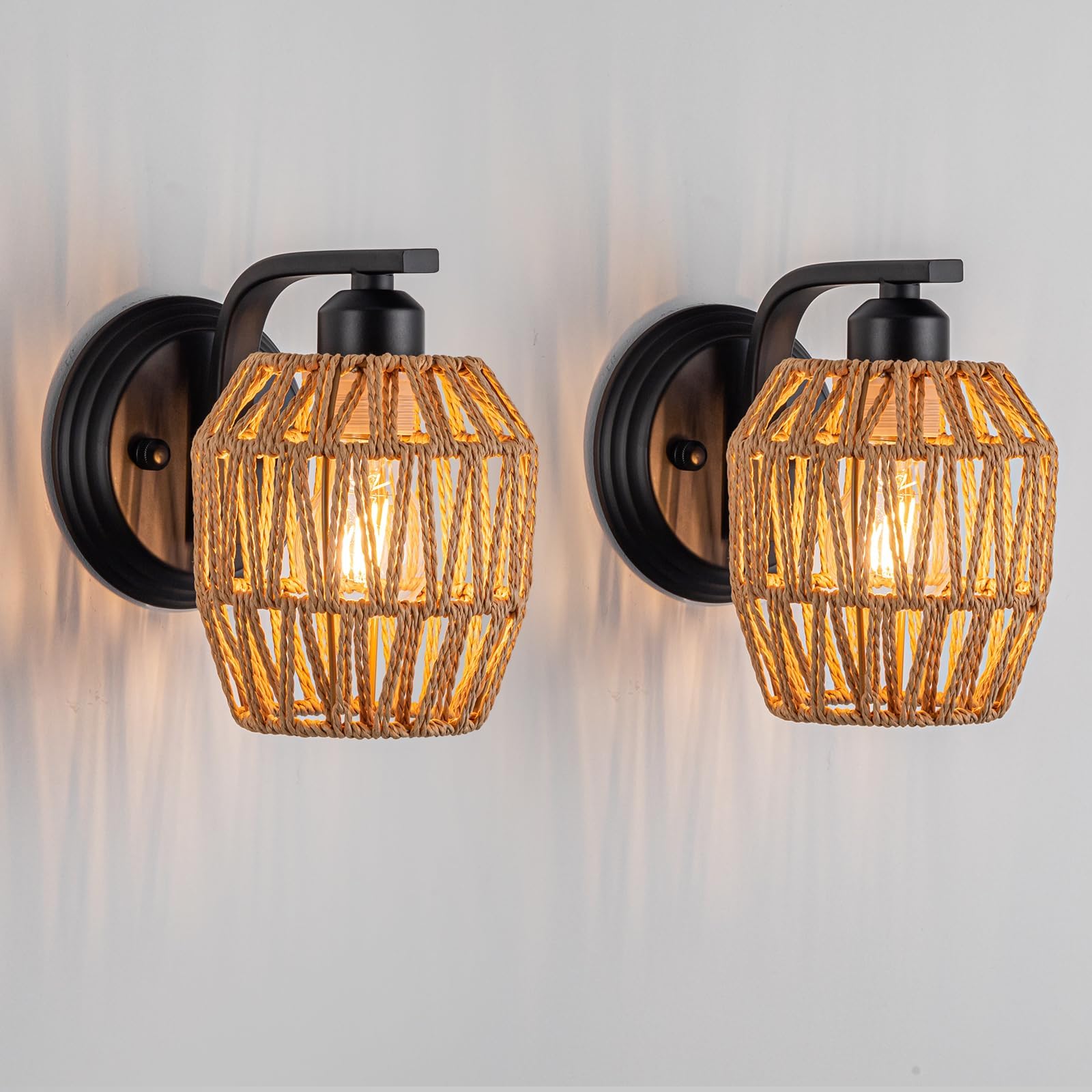 Rattan Boho Wall Sconces,Farmhouse Wall Light Fixtures Lighting with ...