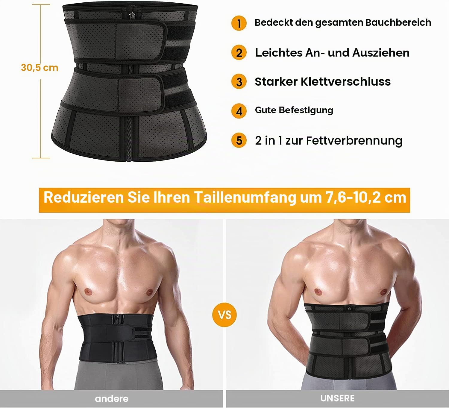 KUMAYES Bauchweggürtel Fitnessgürtel Herren bauchtrainer Neopren Sauna Taille Trimmer Schwitzgürtel Taillenmieder