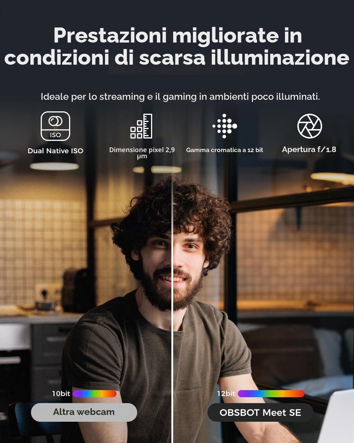 OBSBOT Meet SE 1080P 100FPS Webcam per PC, Web Cam USB con tracciamento AI, Microfono, Treppiede, HDR sfalsato, Modalità Bellezza, Telecamera streaming Plug&Play per laptop/desktop, Conferenza Grigio