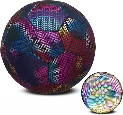 Miniatura 11 de Balón de fútbol luminoso para juegos nocturnos y entrenamiento, pelota de fútbol reflectante con aguja de aire de bolsillo de red, pelota de fútbol