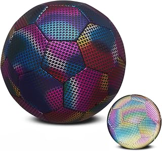 BestAlice Bola de futebol que brilha no escuro, bola de futebol com luz LED tamanho 4 e tamanho 5, bola de futebol luminosa para jogos noturnos e treinamento com agulha de ar de bolso de rede, presentes esportivos para meninos