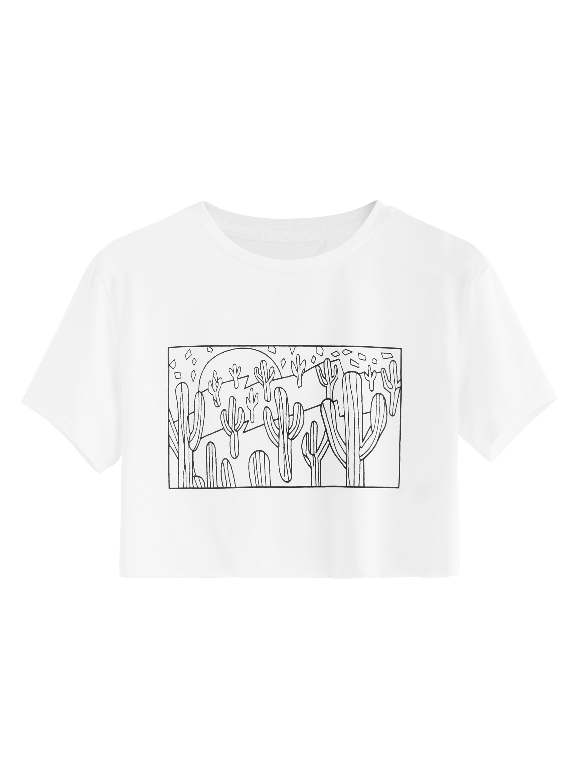 SweatyRocks Women's Cactus Print Crop Top Summer Short Sleeve Graphic T-Shirts