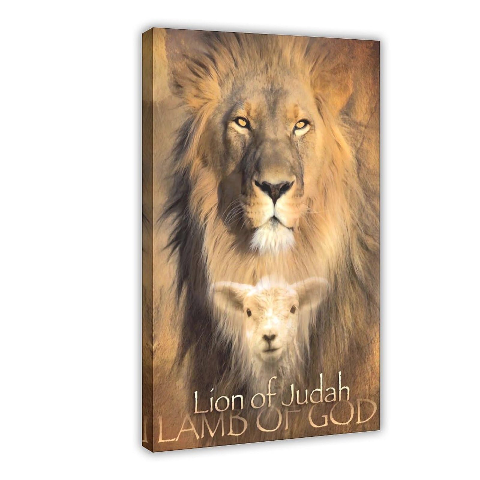 Qnvjqkdsi Frame Lion Of Judah Lamb Of God Religious Poster Canvas Poster Bedroom Decor Landscape Office Room Decor Gift 24" L X 36" W
