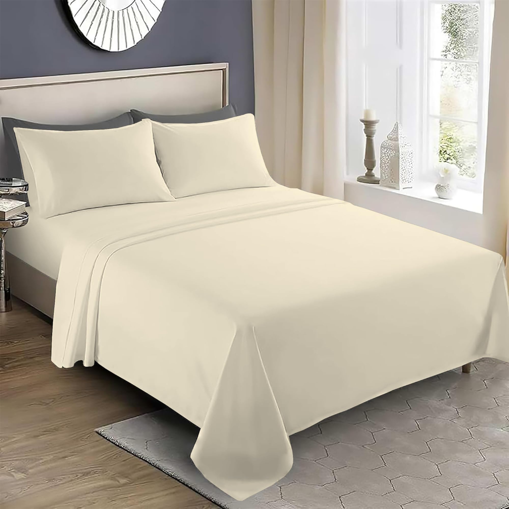 Reliancebedding Cream Small Double Flat Bed Sheet Set 3Pcs – Luxury 100% Egyptian Cotton 400Tc
