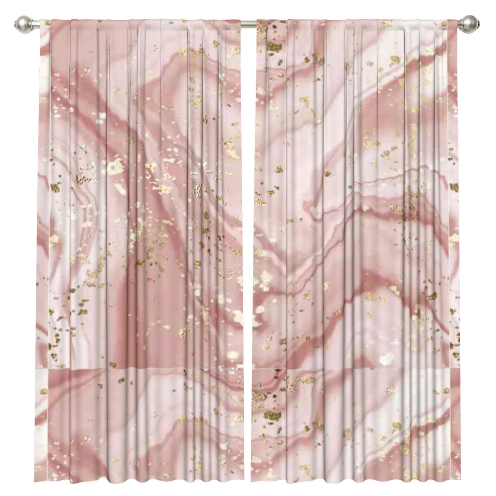 InOmak Liquid Marble With Gold, 2 Panels Window Curtains 52 x 84 Inch Blackout Curtains for Living Room Bedroom