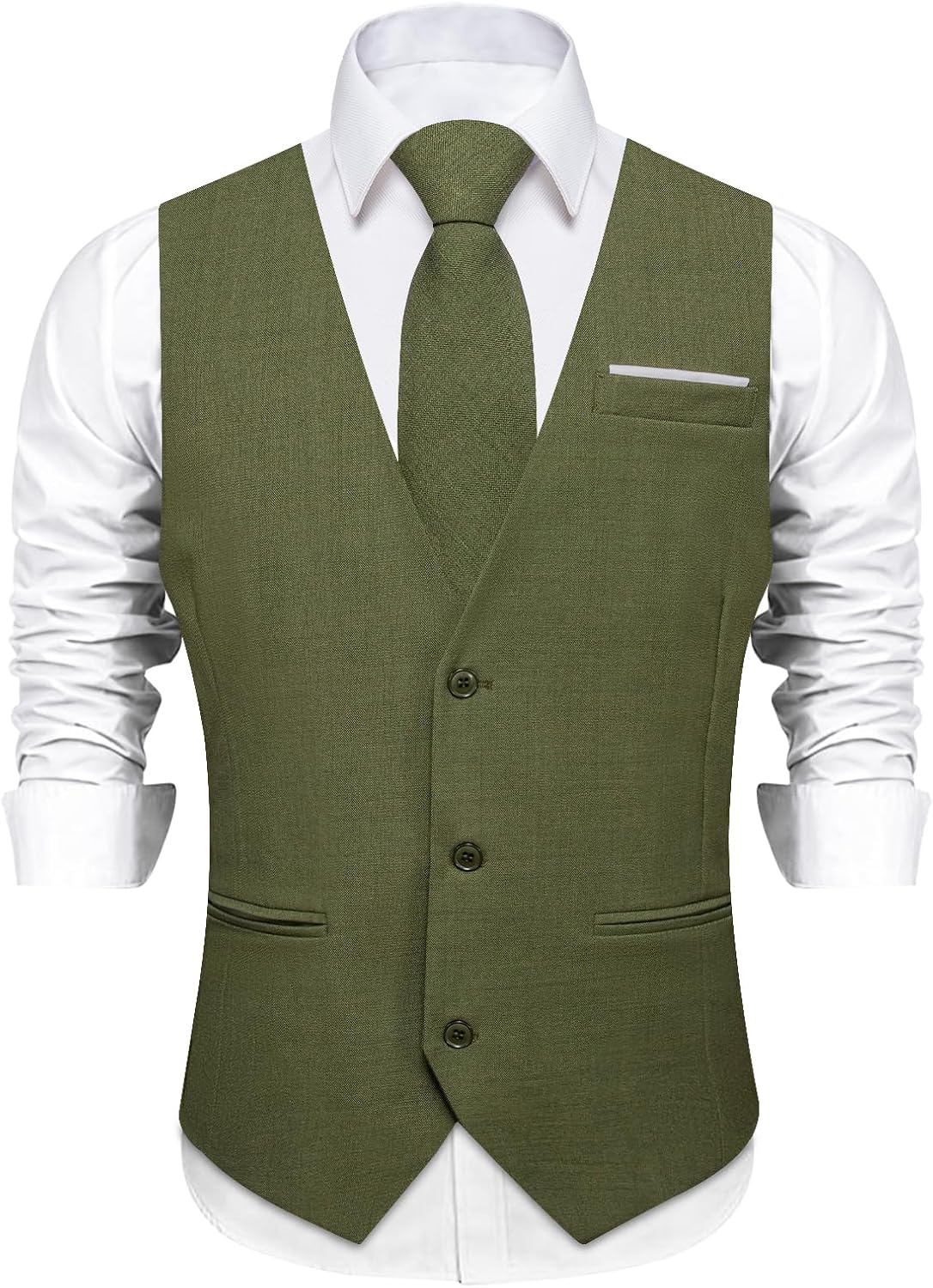 DiBanGu Mens Linen Suit Vest Casual Waistcoat and Necktie & Pre-tied Bowtie Set 6PCS Solid Color Dress Vest for Wedding Party