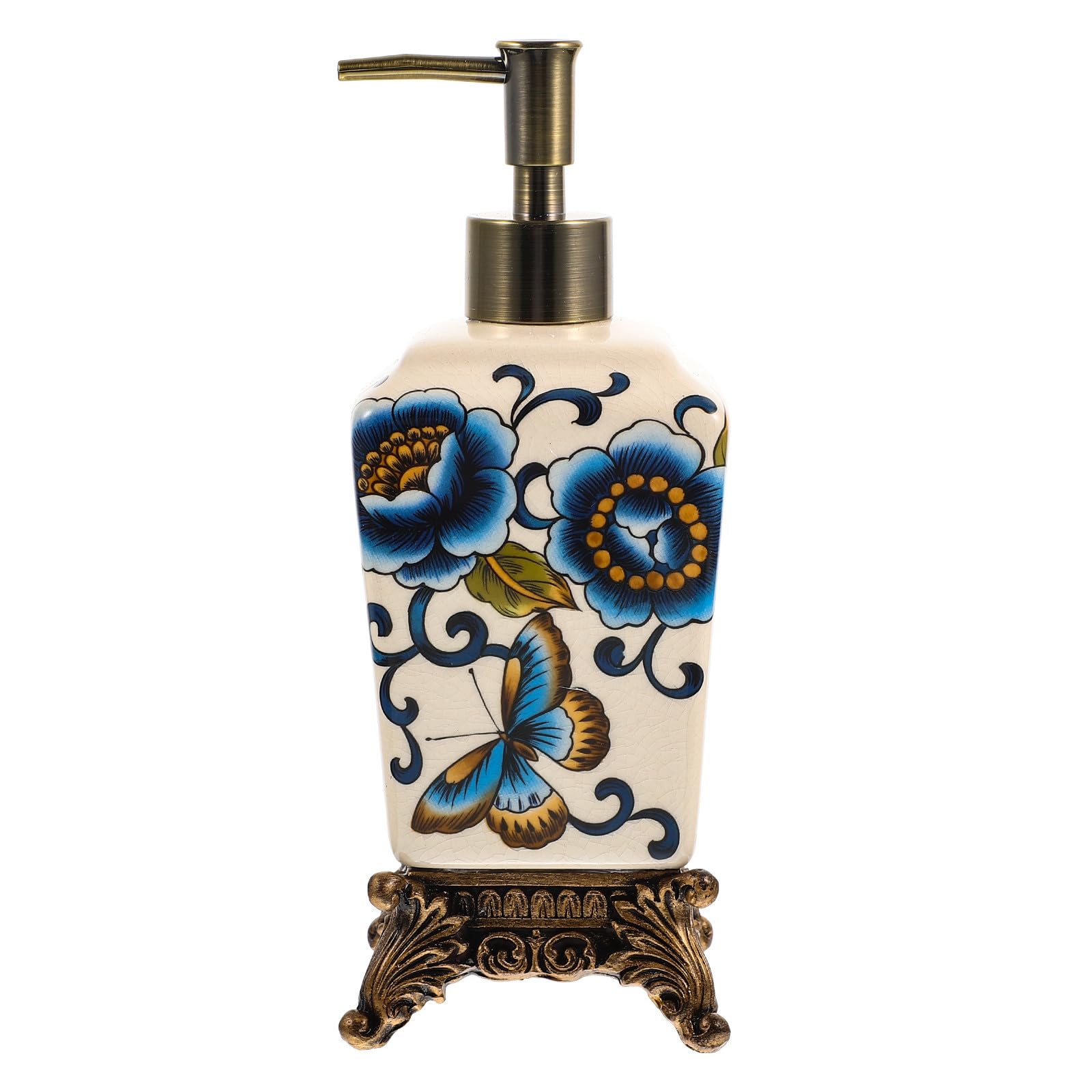 Dispensador Fácil Adecuado de Floral Estampado Ligero de Limpiar Botellas de Cerámica Vintage de 340ml en para Loción Baño Cocina