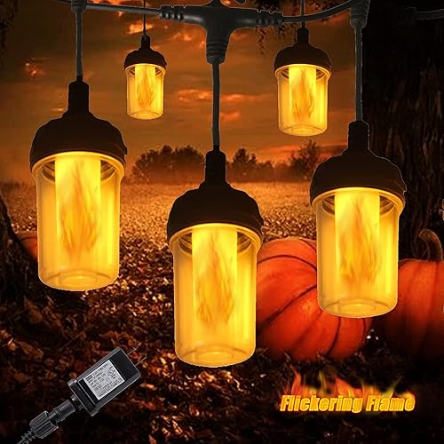 Flickering Flame String Lights for Halloween Decor Outdoor, 23Ft LED