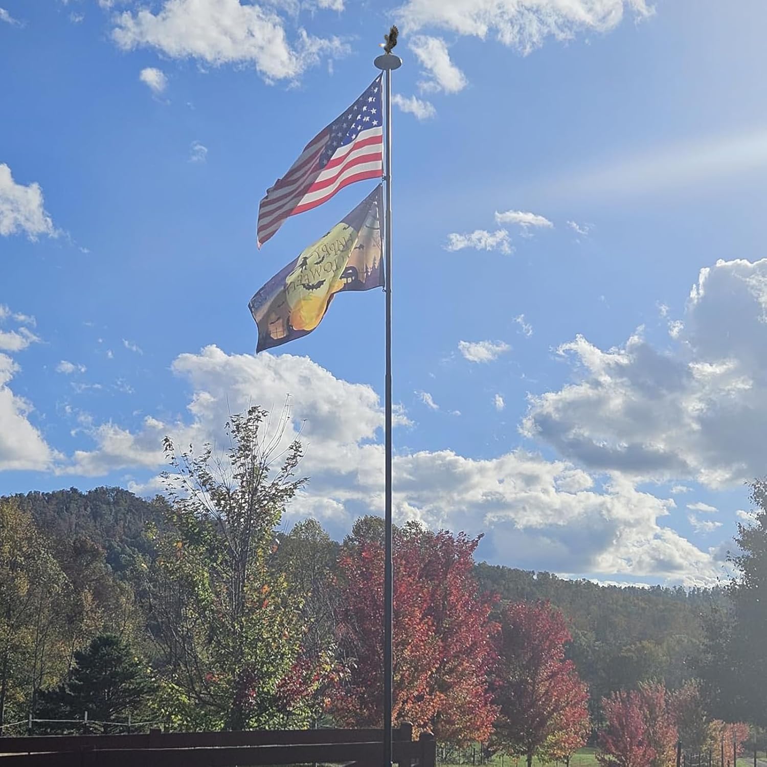 Eagle Flag Pole Topper, 12.5" Bald Eagle Topper for Outdoor, Durable Resin Construction, Wingspread & Hand-Painted, 2-in-1 Decor Flagpole Topper for Showcasing Your Pride and Patriotism