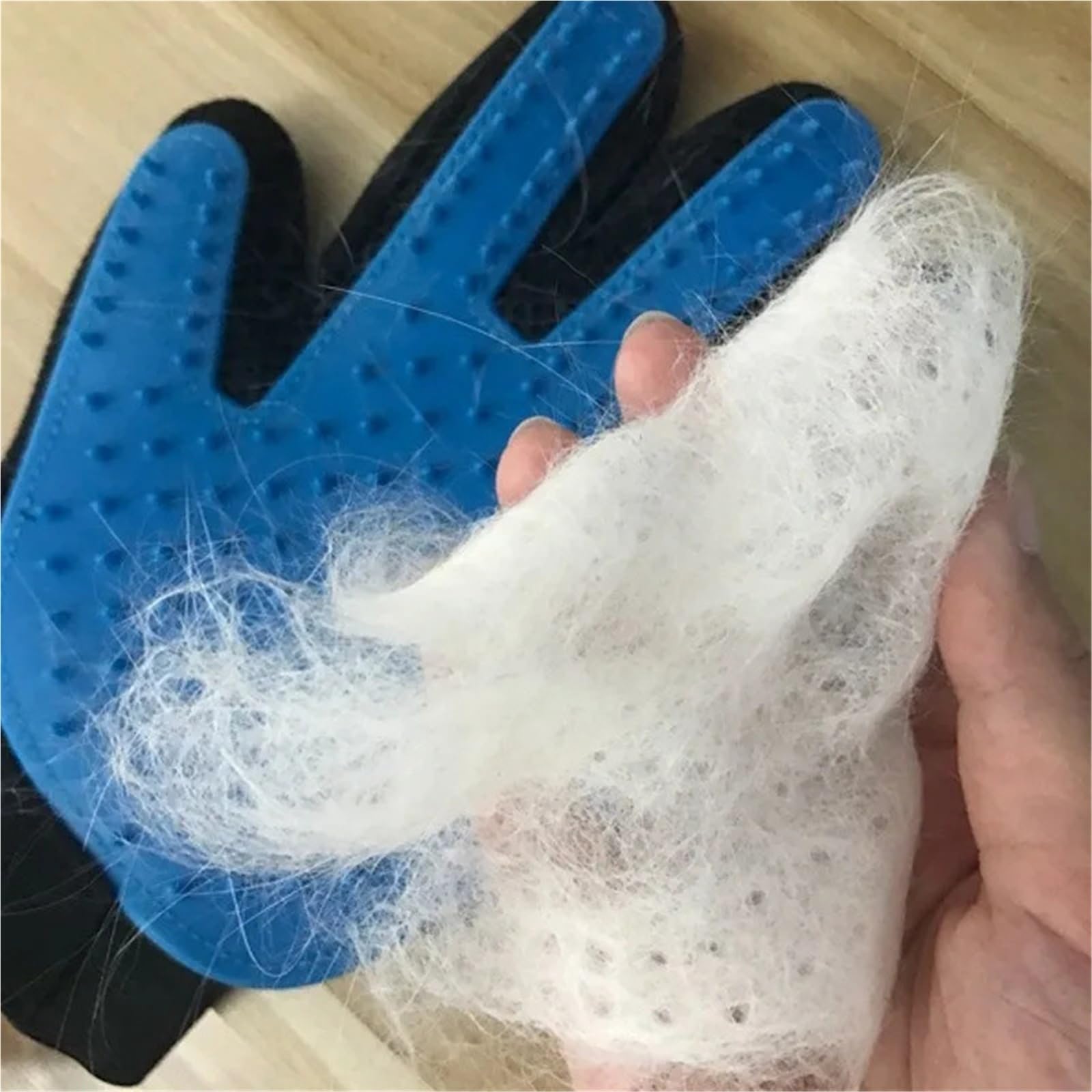 Guantes de aseo para mascotas y peine para gatos y perros, cepillo de depilación para baño (azul izquierdo)
