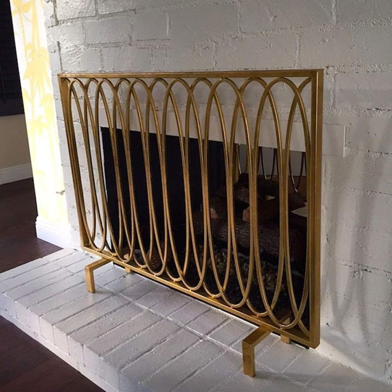 JKGHK Spark Protection Fireplace Screen, Stand Alone Fireplace Cover Metal Mesh Screen, Single Panel Wrought Iron Spark Guard, Fire Spark Guard Grate for Living Room(Black)