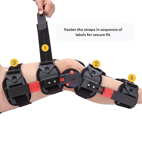 Miniatura 5 de Rodillera ROM con bisagras con correa para el hombro, inmovilizador de rodilla postoperatorio, soporte de rodilla ajustable con estabilizadores