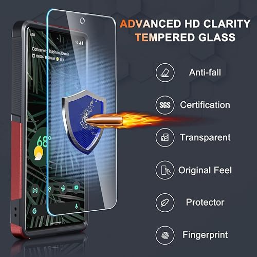 Miniatura 7 de Funda para Google Pixel 7A, cuerpo completo, resistente, a prueba de golpes, con correa de cordón, protector de pantalla de vidrio templado y