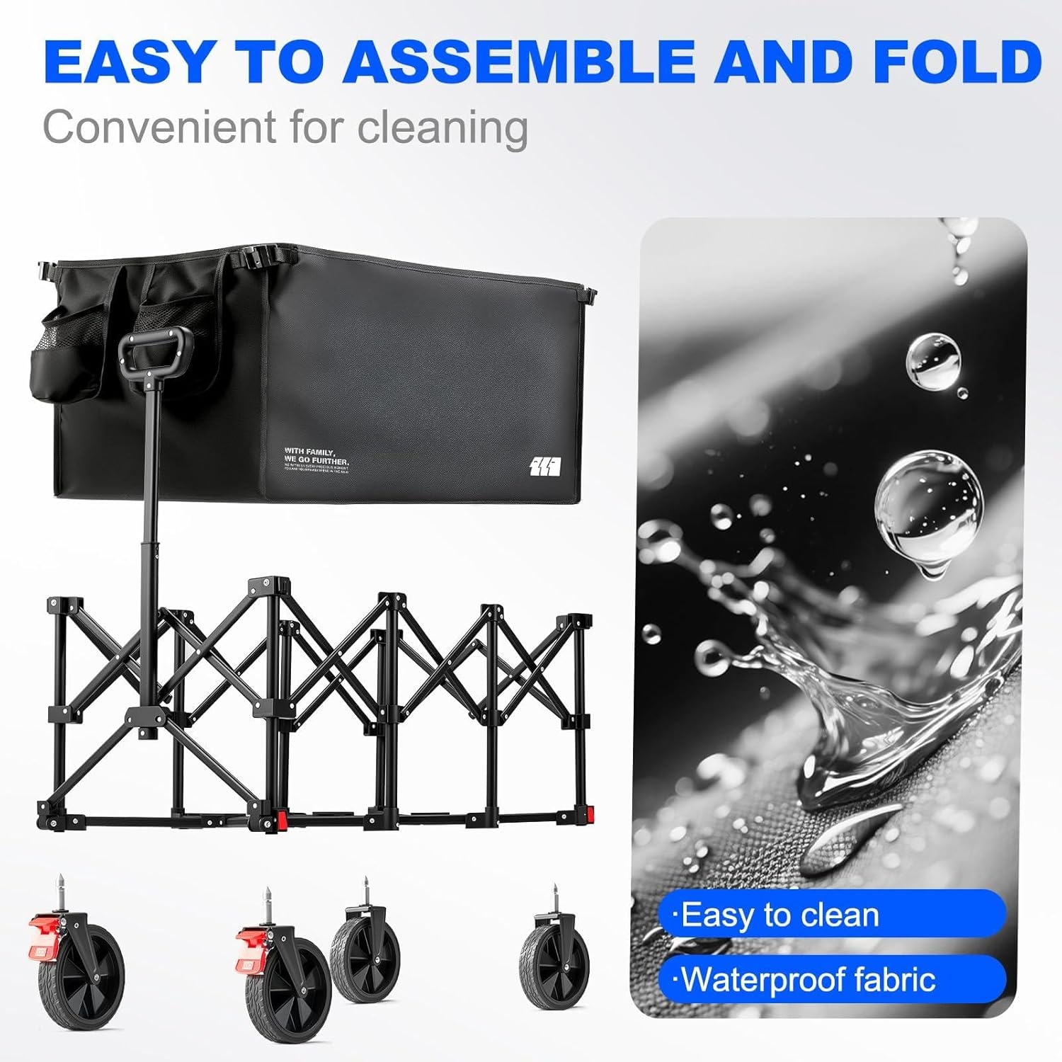 Collapsible Foldable Wagon, 180L Large Heavy Duty Wagon Cart with 440lbs Weight Capacity, Folding Utility Wagon with Brake for Camping, Garden, Sports, Picnic, Shopping